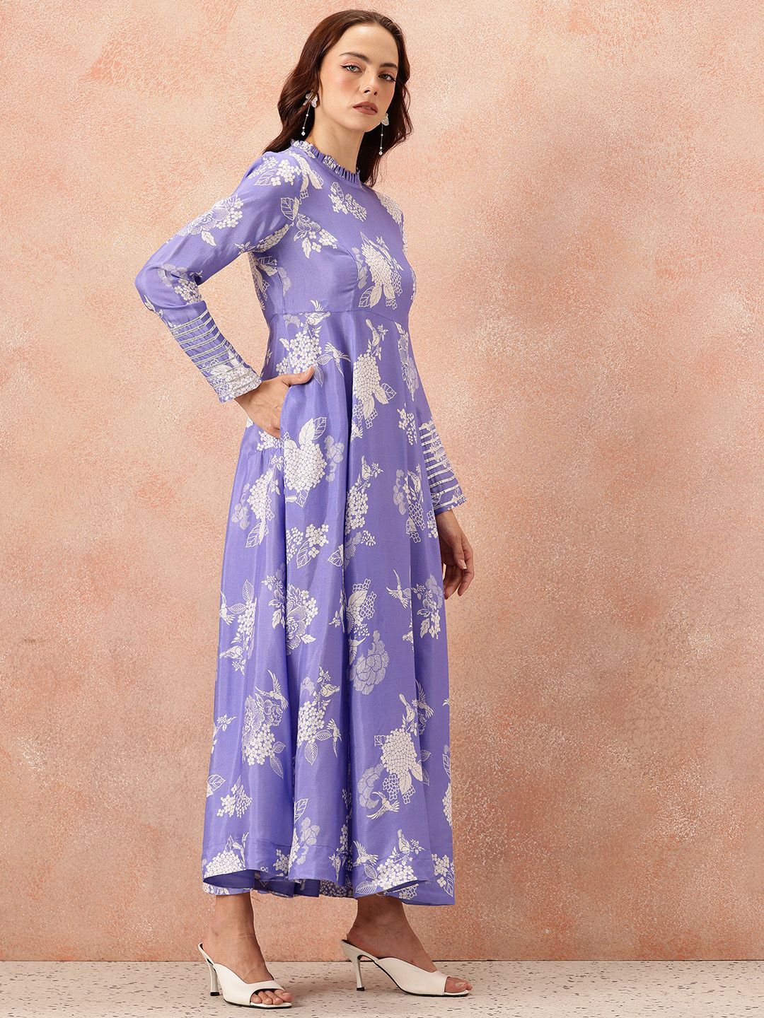 all about you Floral Printed Gotta Patti Detail Maxi Ethnic Fit & Flare Dress