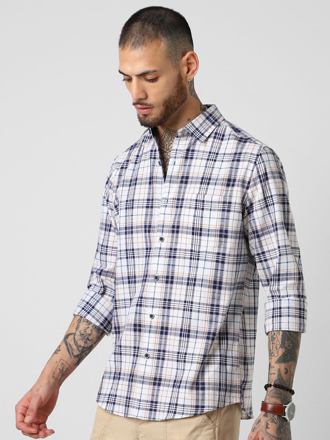 VASTRADO Men Classic Slim Fit Tartan Checks Opaque Checked Casual Shirt