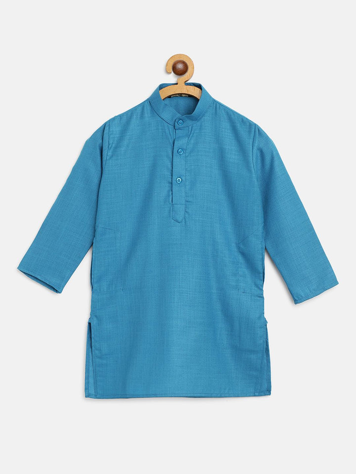 SOJANYA Boys Blue Solid Band Collar Kurta