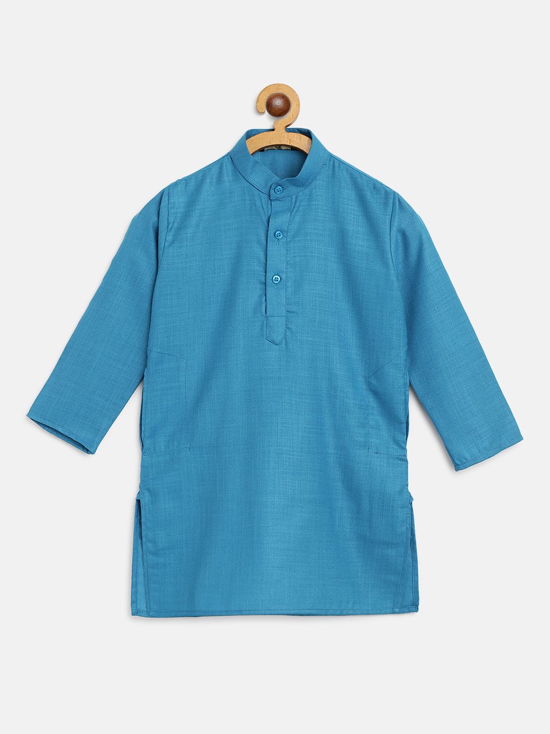 SOJANYA Boys Blue Solid Band Collar Kurta