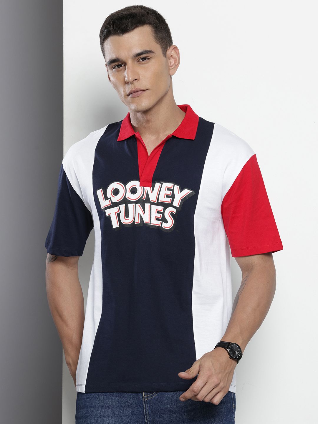 The Indian Garage Co Bugs Bunny Printed Drop-Shoulder Sleeves Pure Cotton Boxy T-shirt