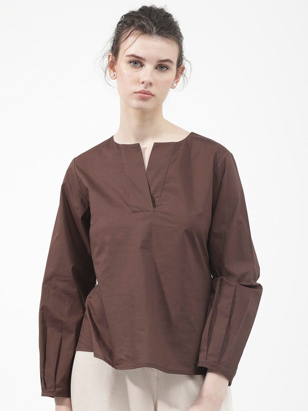Rareism Notch Neck Cotton Atas