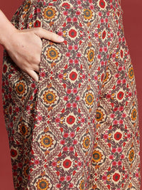 Anouk Floral Print Pure Cotton High-Low Kurta with Trousers