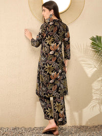 KALINI Floral Printed Mandarin Collar Straight Kurta With Trousers