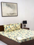 BOMBAY DYEING Brown & White Floral Pure Cotton 140 TC Queen Bedsheet Set 1.52 x 1.98 Mts