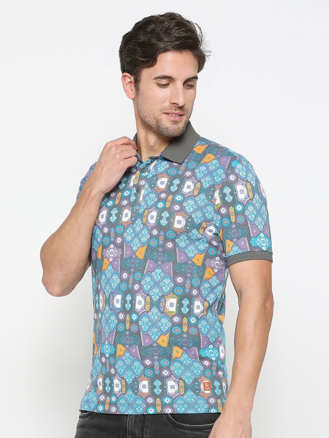 Being Human Geometric Printed Polo Collar Regular Fit Cotton Regular T-shirt
