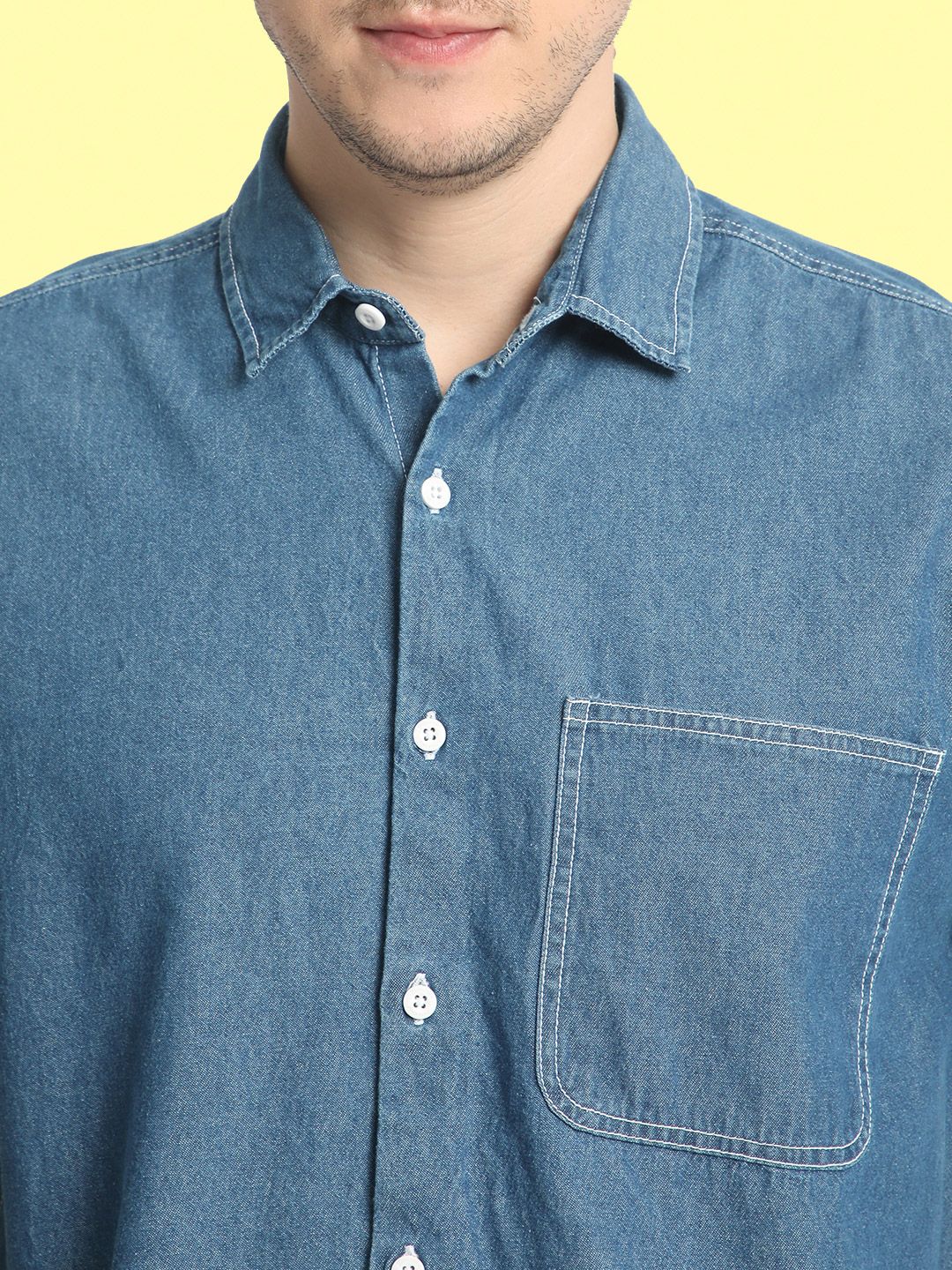 Bene Kleed Regular Fit Solid Short Sleeve Denim Shirt