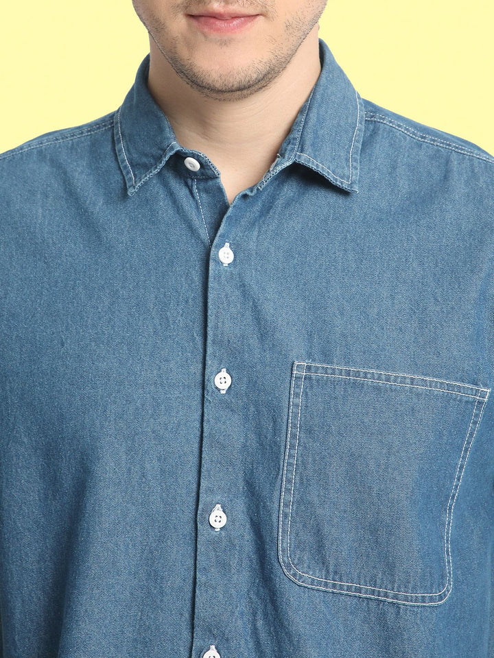 Bene Kleed Regular Fit Solid Short Sleeve Denim Shirt