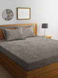 KLOTTHE Brown Fitted 300 TC Woolen King Fine Bedsheet with 2 Pillow Covers