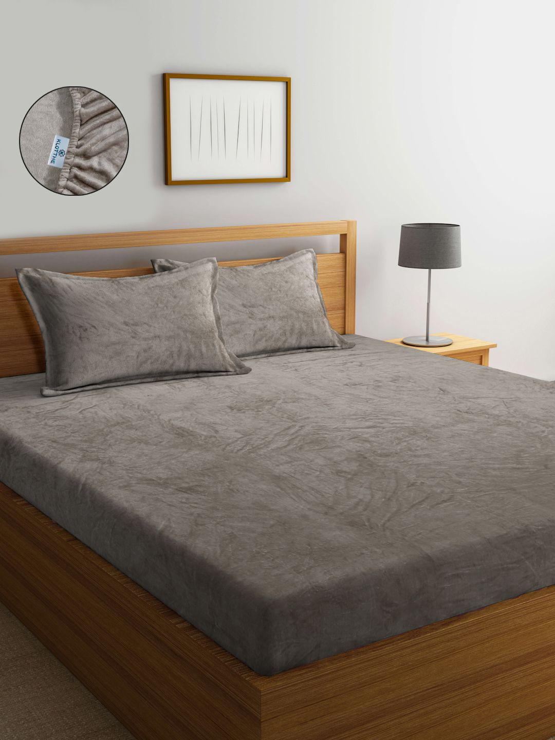 KLOTTHE Brown Fitted 300 TC Woolen King Fine Bedsheet with 2 Pillow Covers