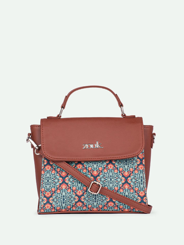 ZOUK Kolkata Nouveau Ethnic Motifs Printed Structured Handheld Bag
