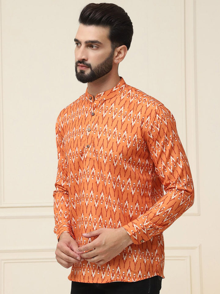 SOJANYA Ethnic Motifs Printed Band Collar Pure Cotton Short Kurta