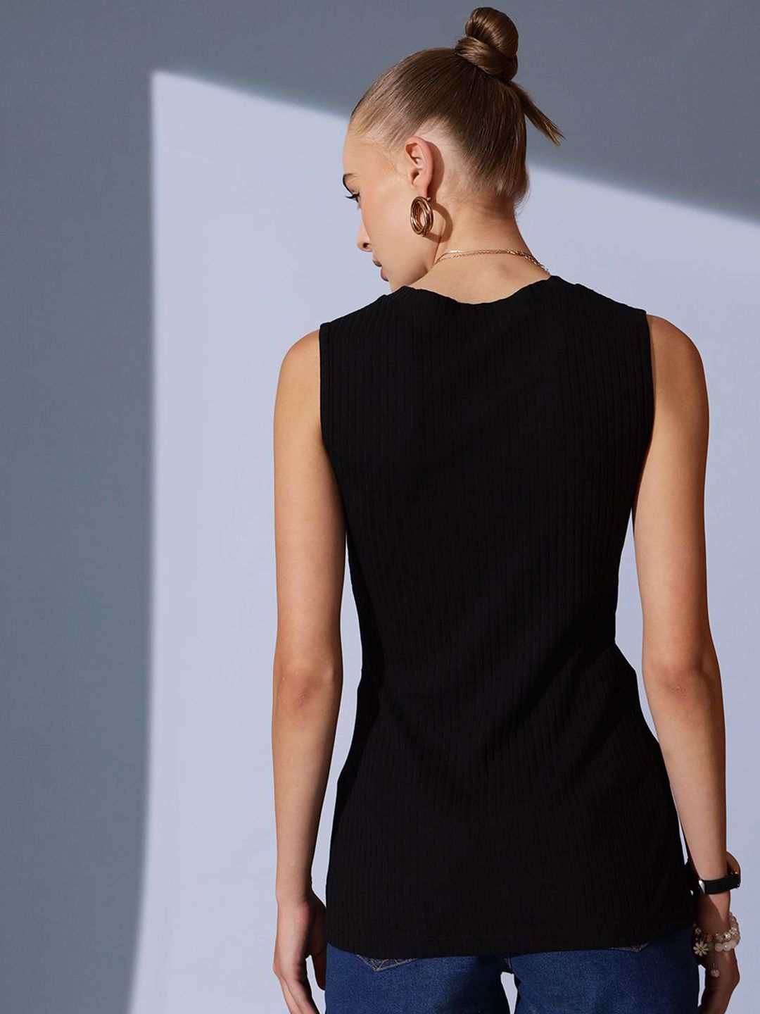 STREET 9 Solid V-Neck Sleeveless Wrap Top