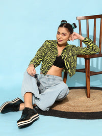 STREET 9 Women Lime Green Animal Printed Jacket