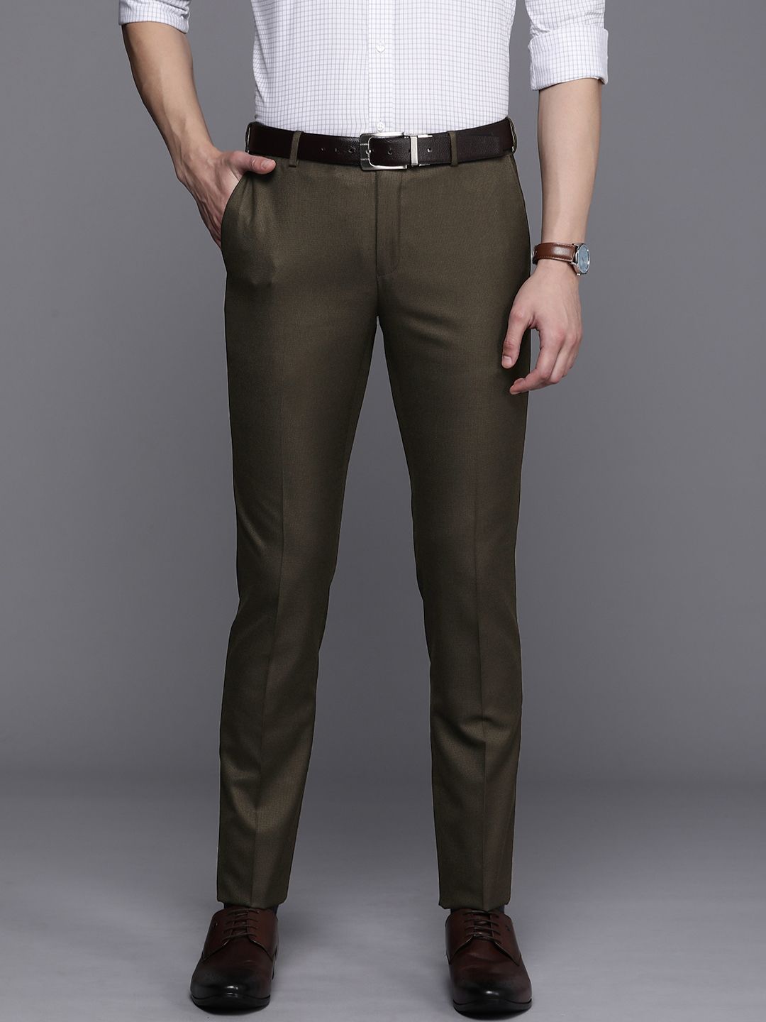 Raymond Men Textured Slim Fit Formal Trousers