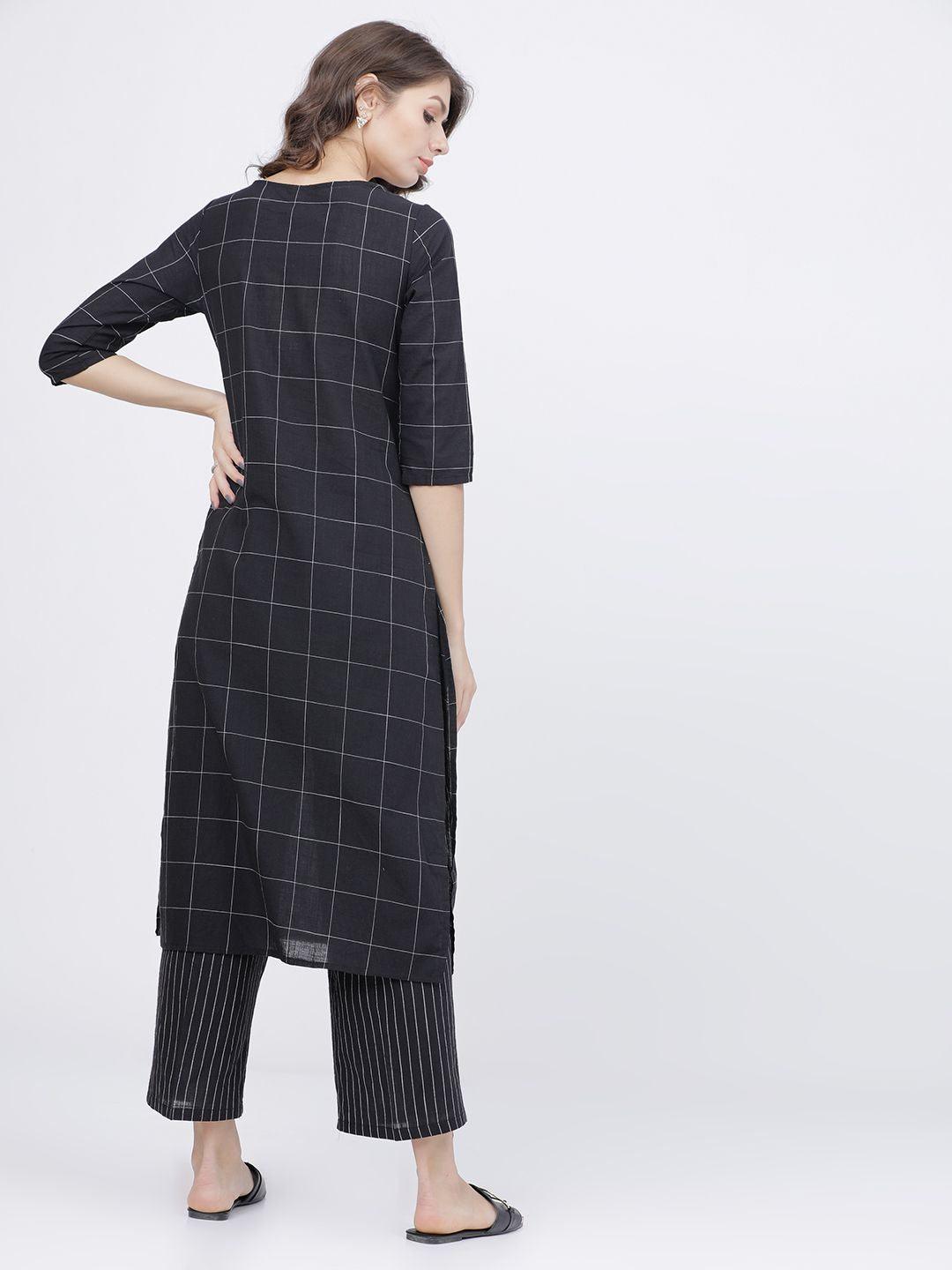 Vishudh Women Black & Off-White Printed Kurta with Palazzos & Dupatta