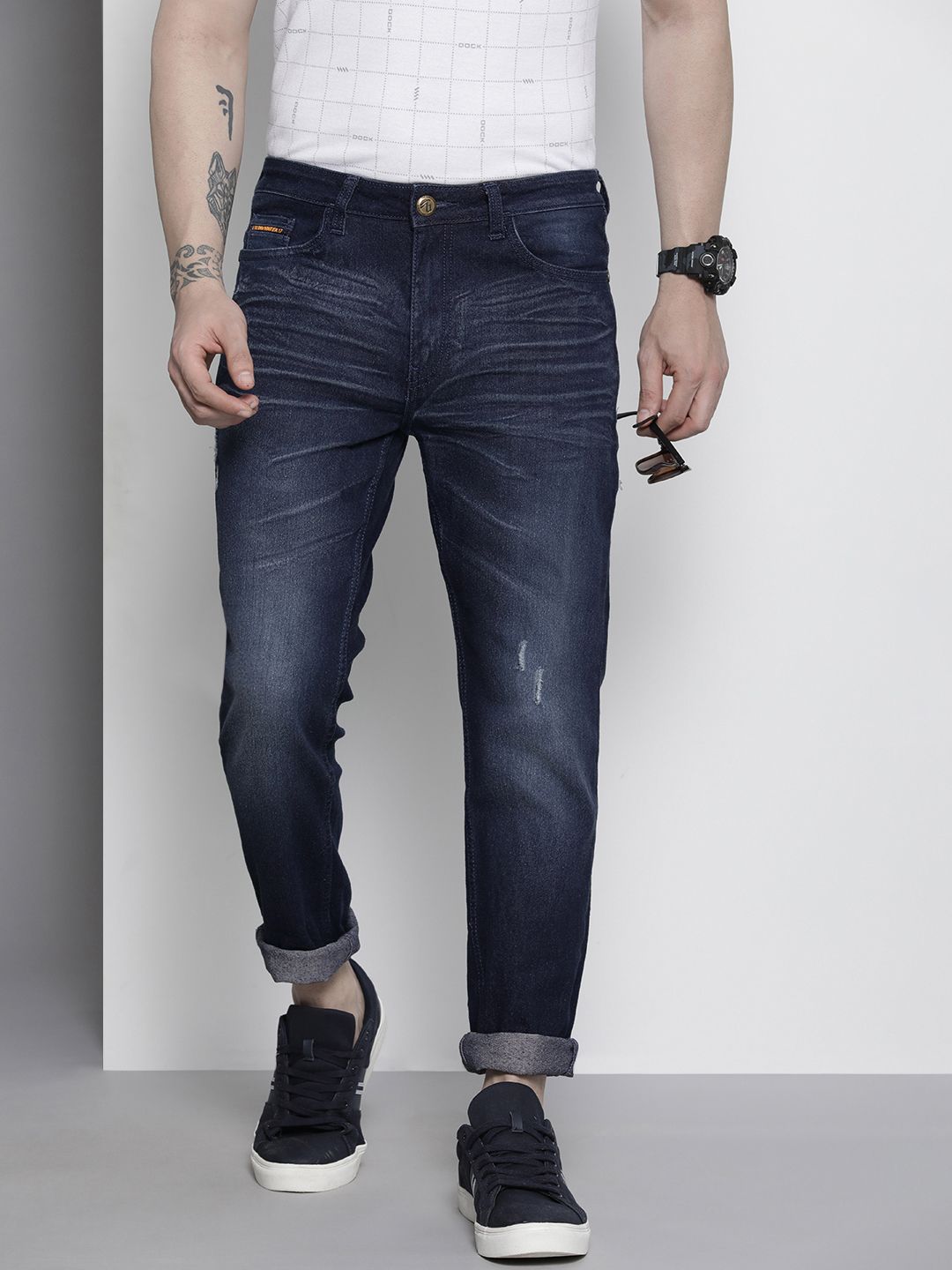 The Indian Garage Co Men Navy Blue Slim Fit Stretchable Jeans