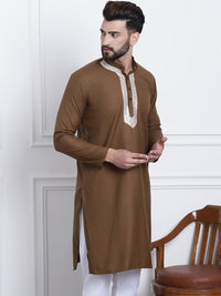 SOJANYA Men Green & Silver Pure Cotton Yoke Design Gotta Patti Kurta