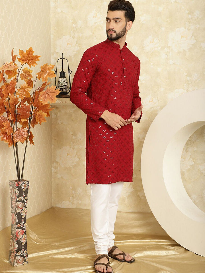 SOJANYA Embroidered Sequinned Pure Cotton Kurta With Churidar