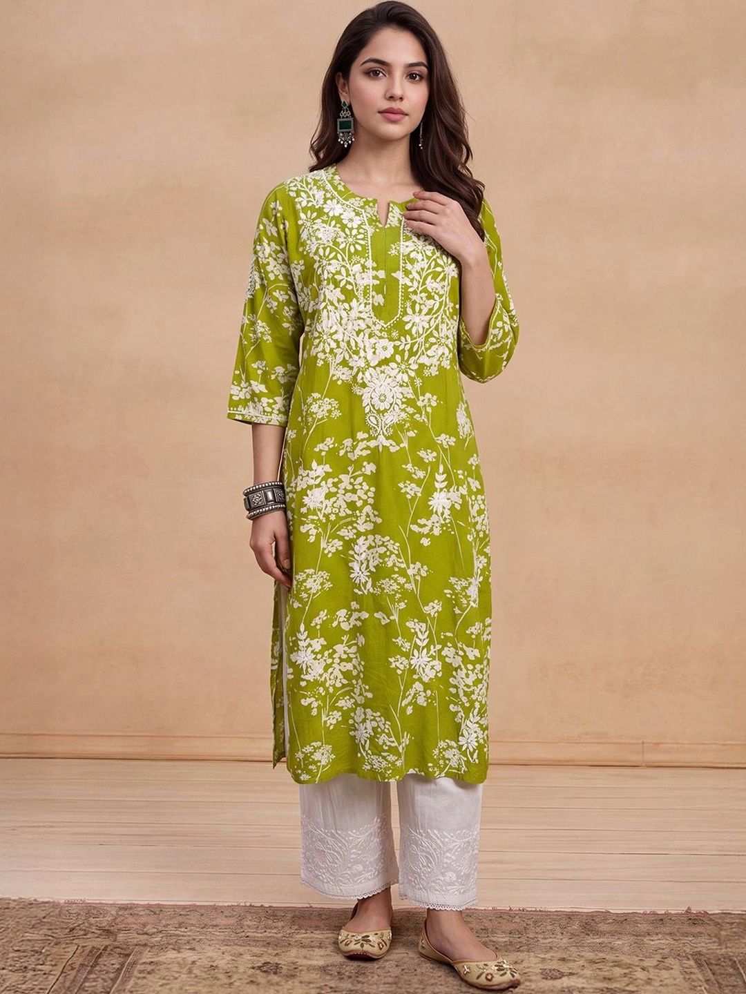 House of Chikankari Women Green Mulmul Chikankari Embroidered Republic Day Republic Day Kurta