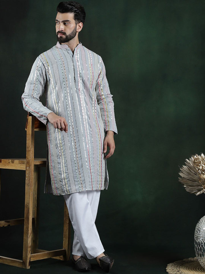 SOJANYA LUXE Embroidered Regular Sequinned Kurta with Pyjama
