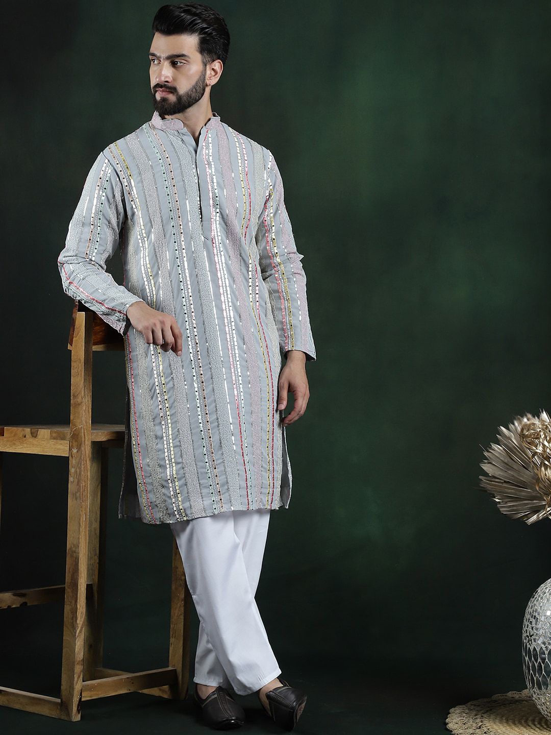 SOJANYA LUXE Embroidered Regular Sequinned Kurta with Pyjama