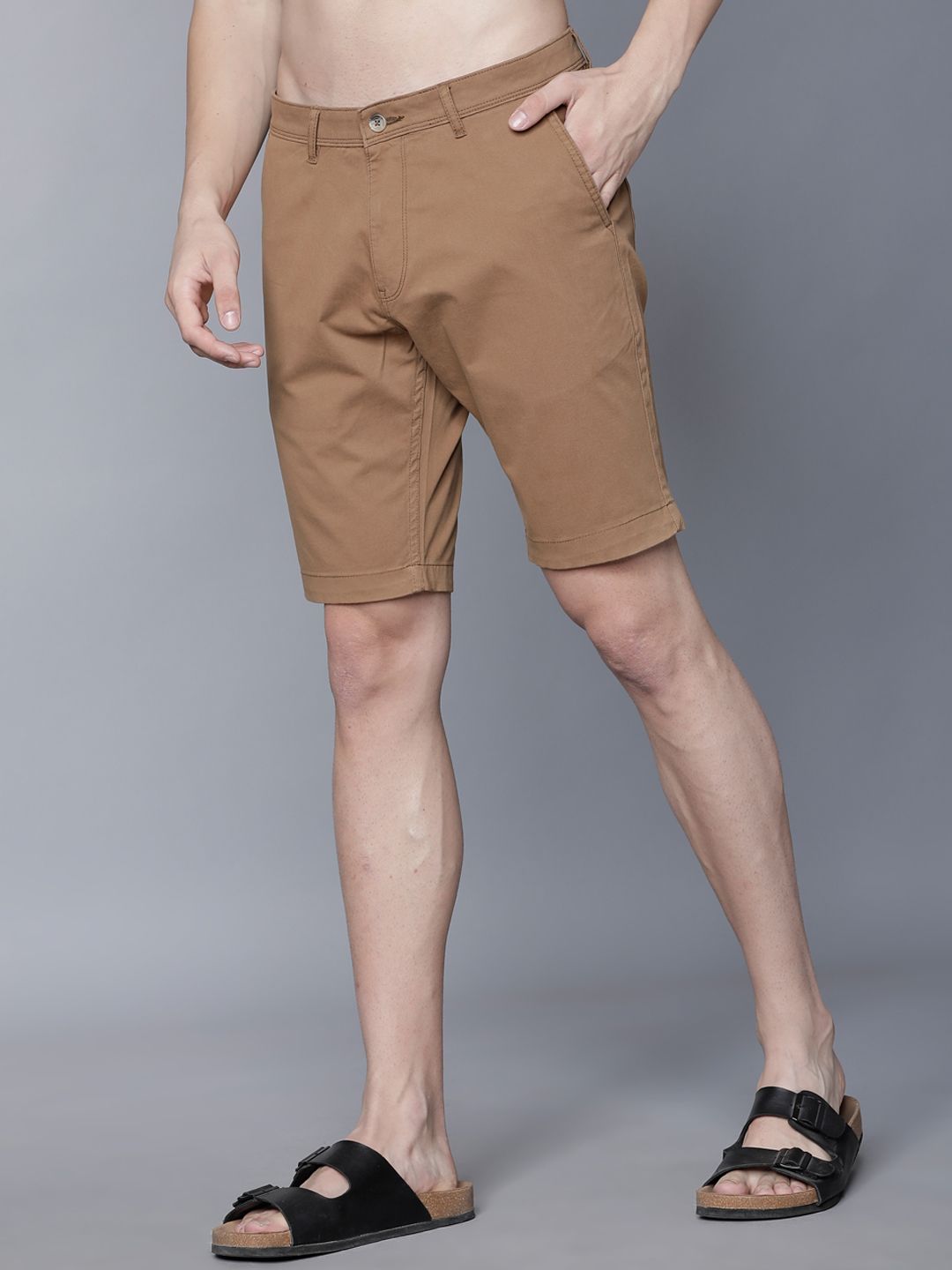 HIGHLANDER Men Khaki Solid Slim Fit Chino Shorts