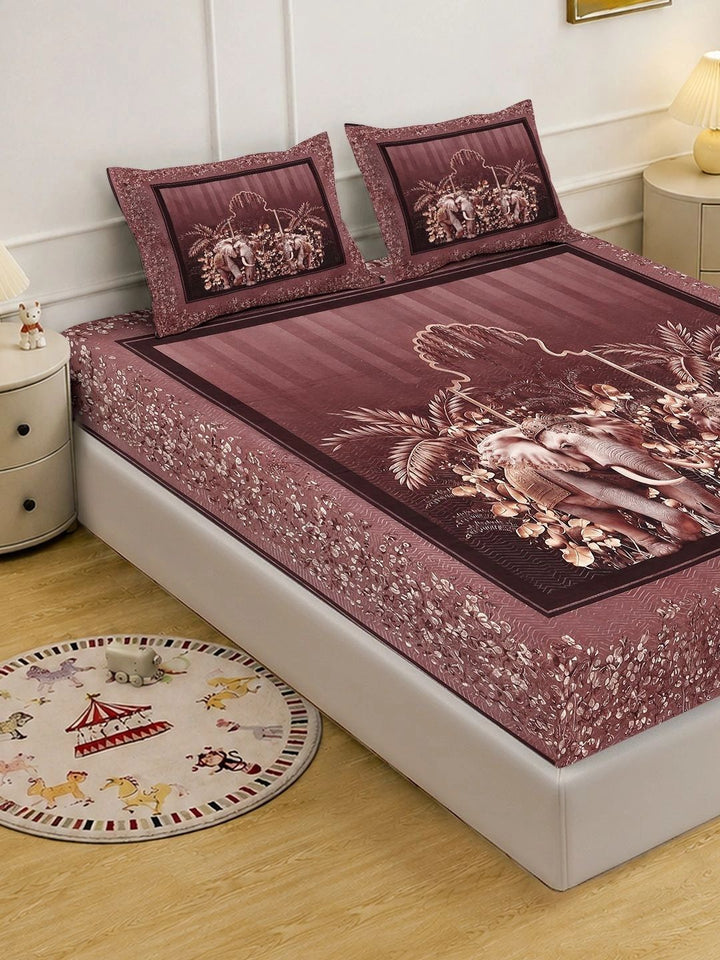 Moda Rapido X KLOTTHE Rust & Brown 400 TC King Bedsheet with 2 Pillow Covers