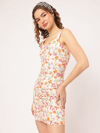 DressBerry Romantic Ruched Playful Floral Frenzy Mini Dress