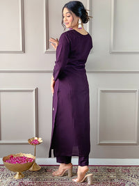 KALINI Floral Embroidered Round Neck Three-Quarter Sleeves Kurta Set