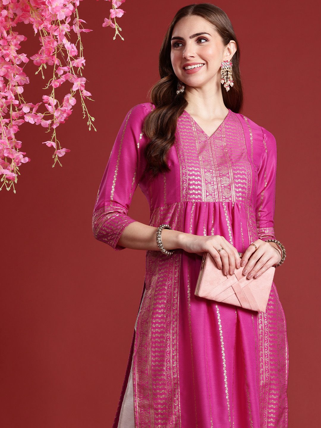 Anouk Ethnic Motifs Printed V-Neck A-Line Kurta