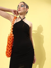 DressBerry Jet Black Striped Emo 2.0 New Necklines Bodycon Dress