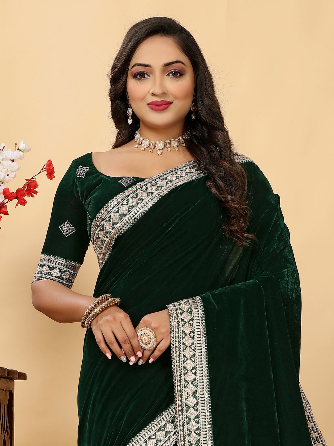 Saree mall Velvet Embroidered Designer Sarees
