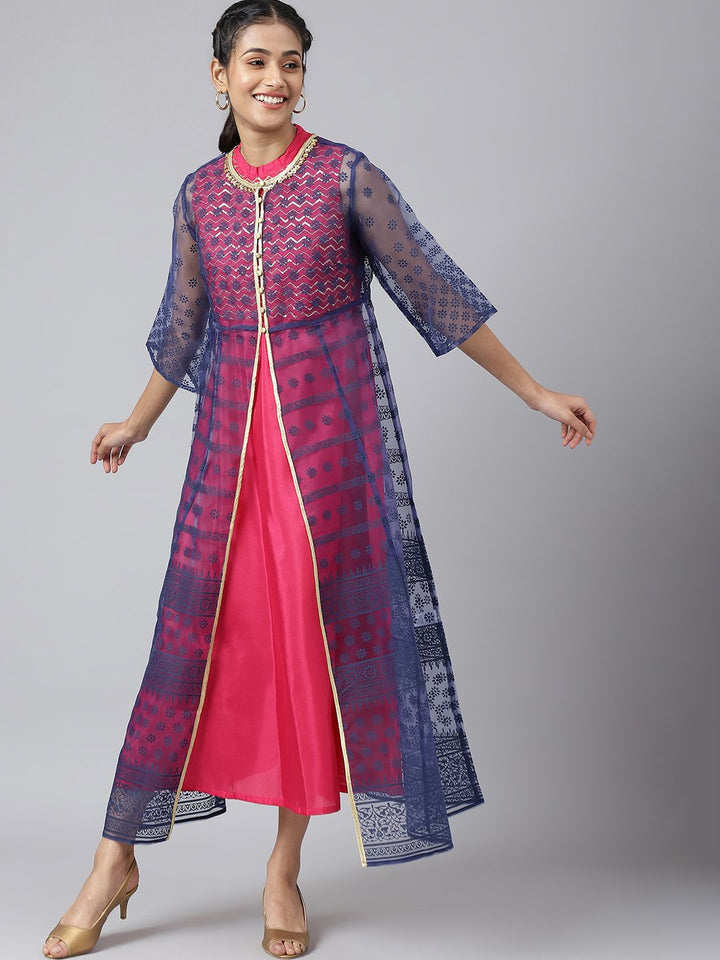 AURELIA Women Blue Ethnic Motifs Printed Flared Sleeves Anarkali Kurta