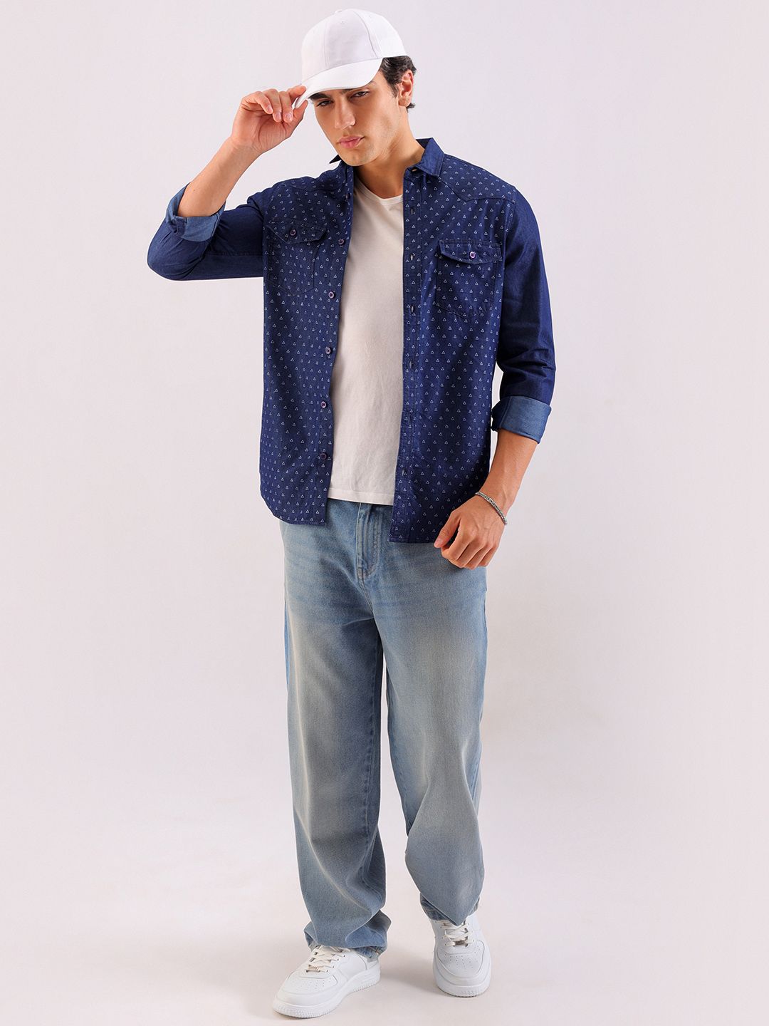The Indian Garage Co Slim Fit Printed Cotton Casual Denim Shirt