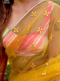 Tikhi Imli Yellow Embellished Mirror Work Net Ruffle Saree