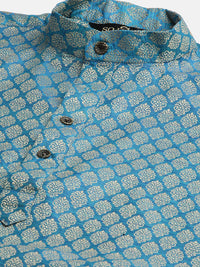 SOJANYA Men Teal Blue & Green Ethnic Motifs Kurta with Churidar & Nehru Jacket