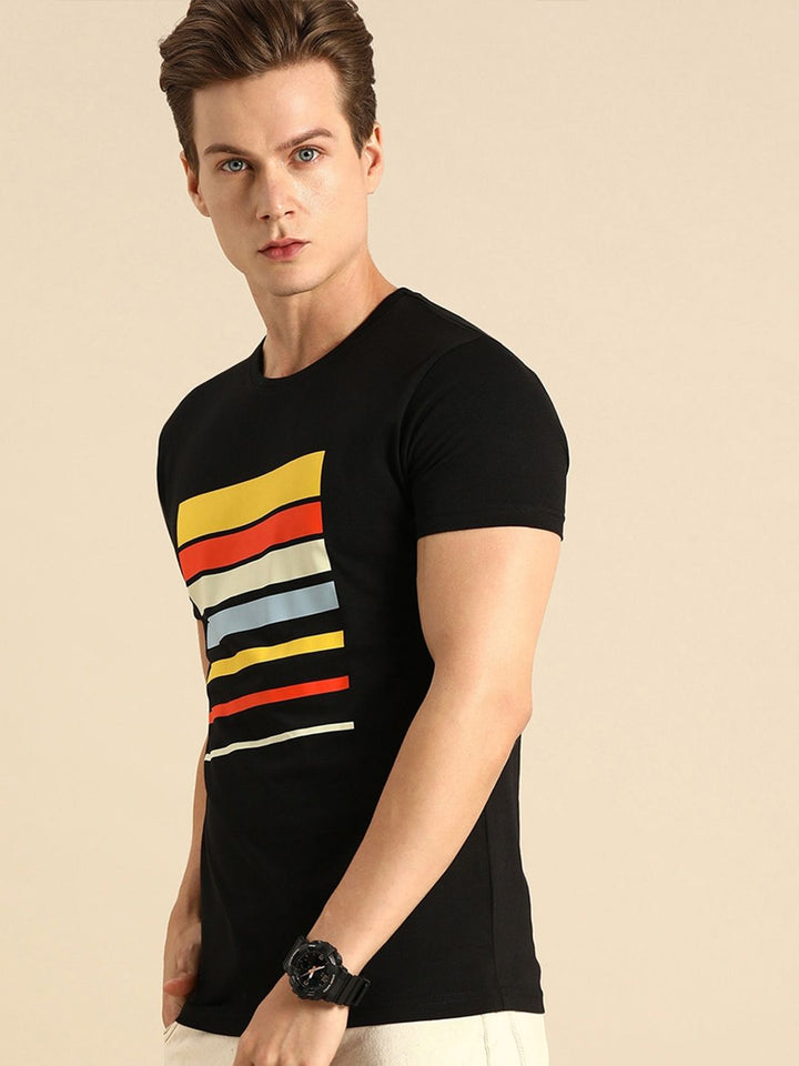 Bewakoof Men Black Printed Round Neck Pure Cotton T-shirt