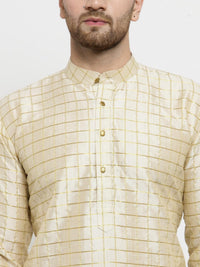 SOJANYA Men Beige & Golden Checked Straight Kurta