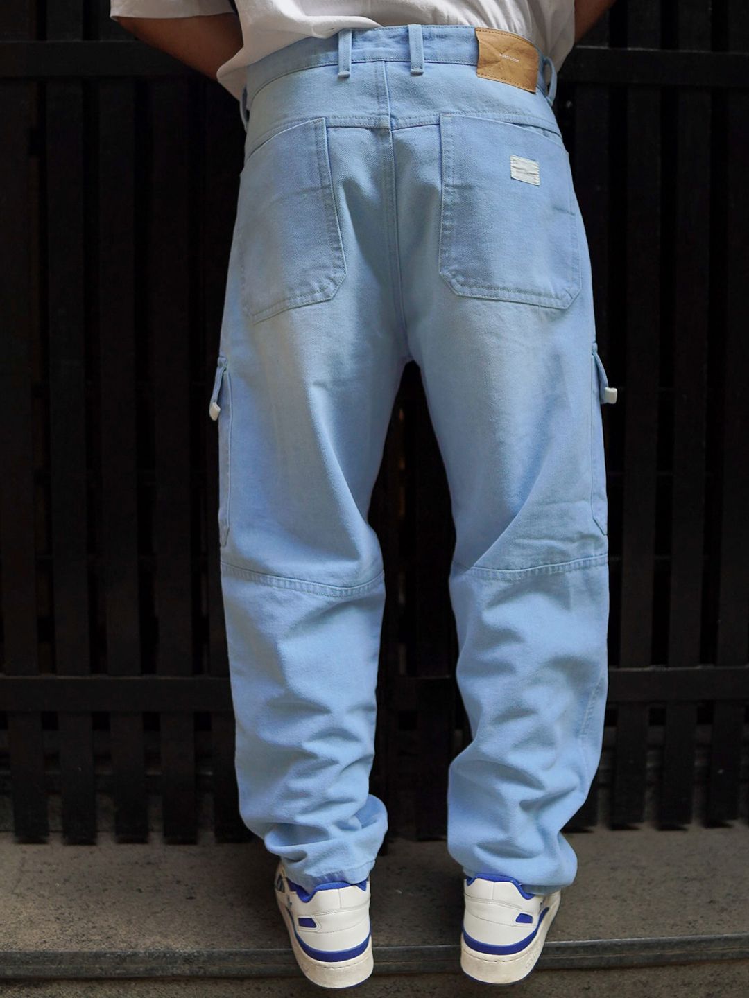 Powerlook Men Clean Look Boyfriend Fit Light Fade Cotton Denim Baggy Fit Cargo Jeans