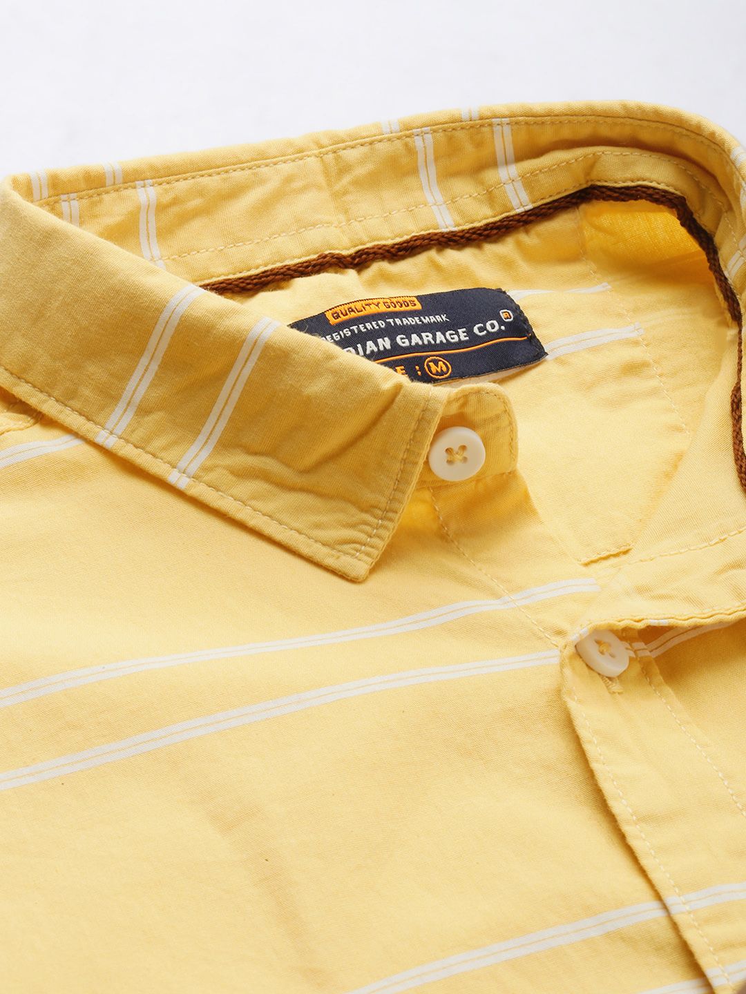 The Indian Garage Co Men Yellow & White Horizontal Striped Pure Cotton Casual Shirt
