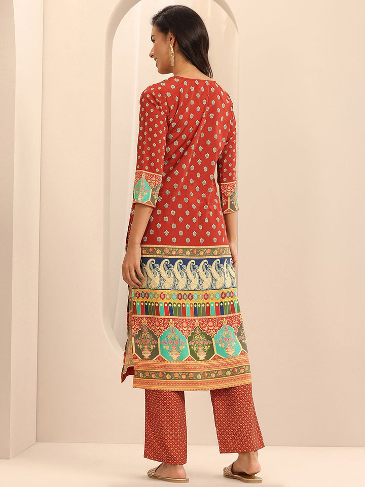 Libas Ethnic Motifs Printed Notched Neck Straight Kurta With Palazzos