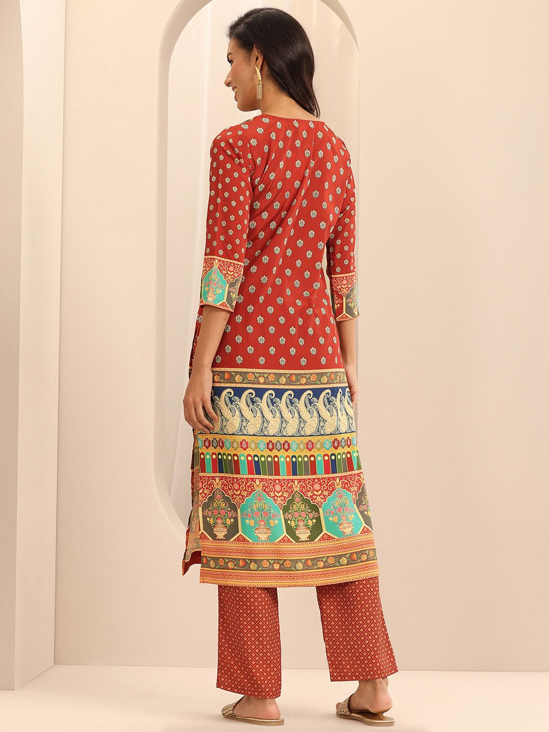 Libas Ethnic Motifs Printed Notched Neck Straight Kurta With Palazzos