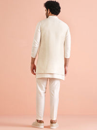 KISAH Men Zari Regular Fit Woven Design Kurta Nehru Jacket Trouser Set