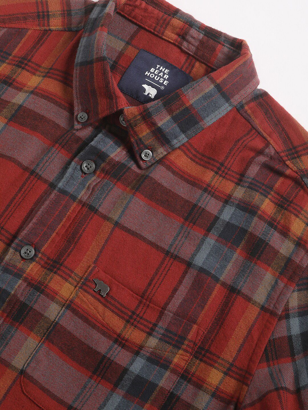 THE BEAR HOUSE Slim Fit Tartan Checked Flannel Pure Cotton Casual Shirt