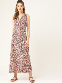 DressBerry Pink & Navy Blue Floral Printed Maxi Dress