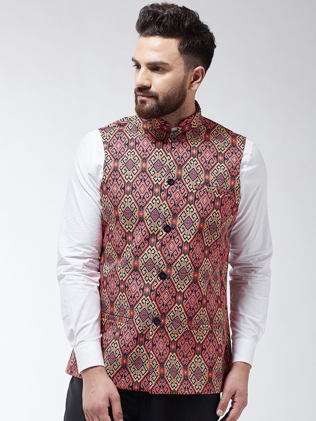 SOJANYA Men Pink & Beige Printed Nehru Jacket