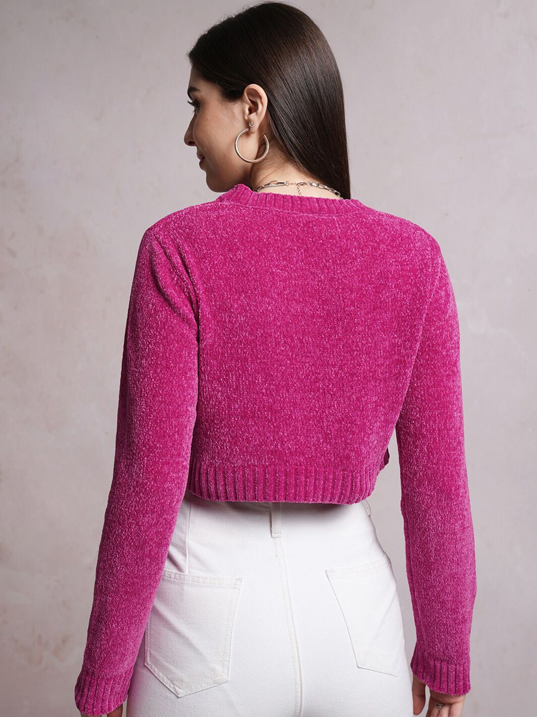 Tokyo Talkies Pink Acrylic Crop Pullover