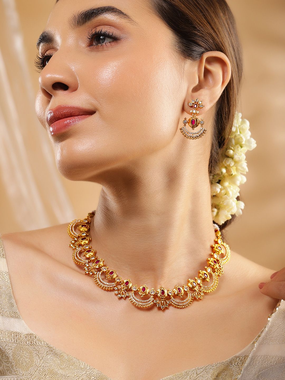 Rubans 24K Ruby Pink & Kubik Zirkonia Kalung Kalung Temple