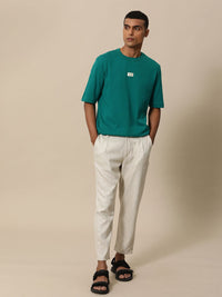 Mr Bowerbird Men Teal Green Pure Cotton Philosophy Oversized T-shirt